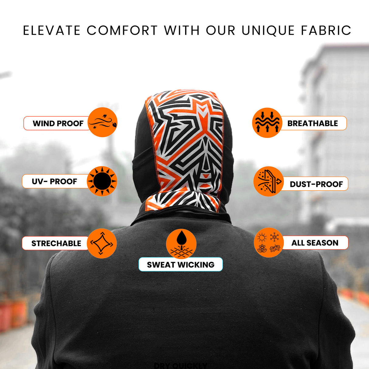 Face Mask for Bike, Ski, Cycling, Running, Hiking - Black & Orange