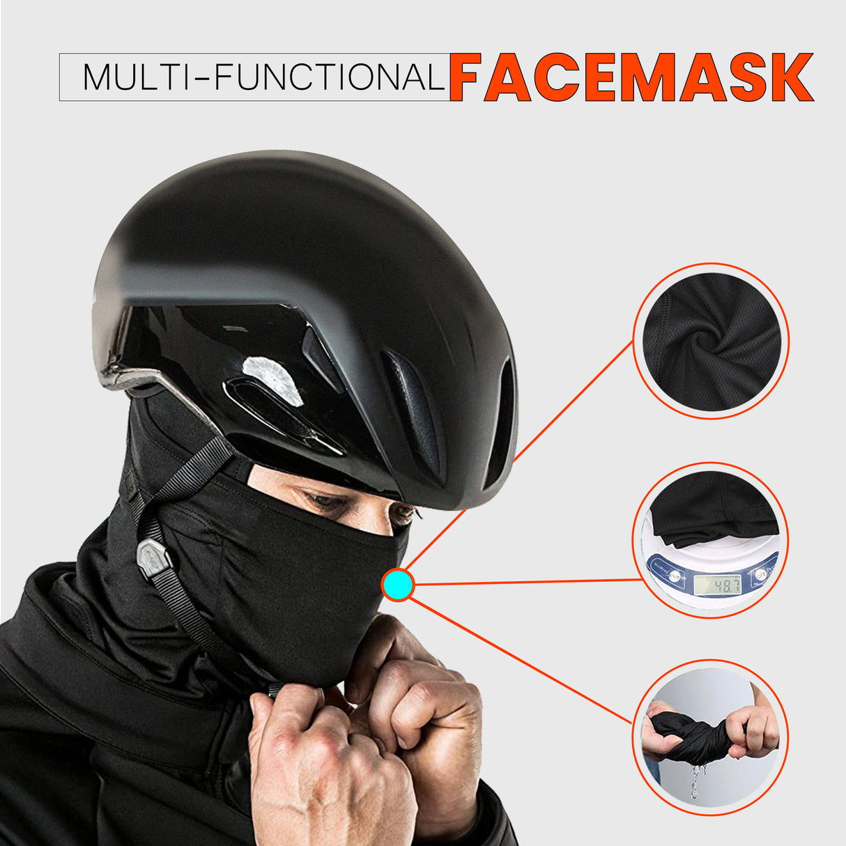 Face Mask for Bike, Ski, Cycling, Running, Hiking - Black & Orange