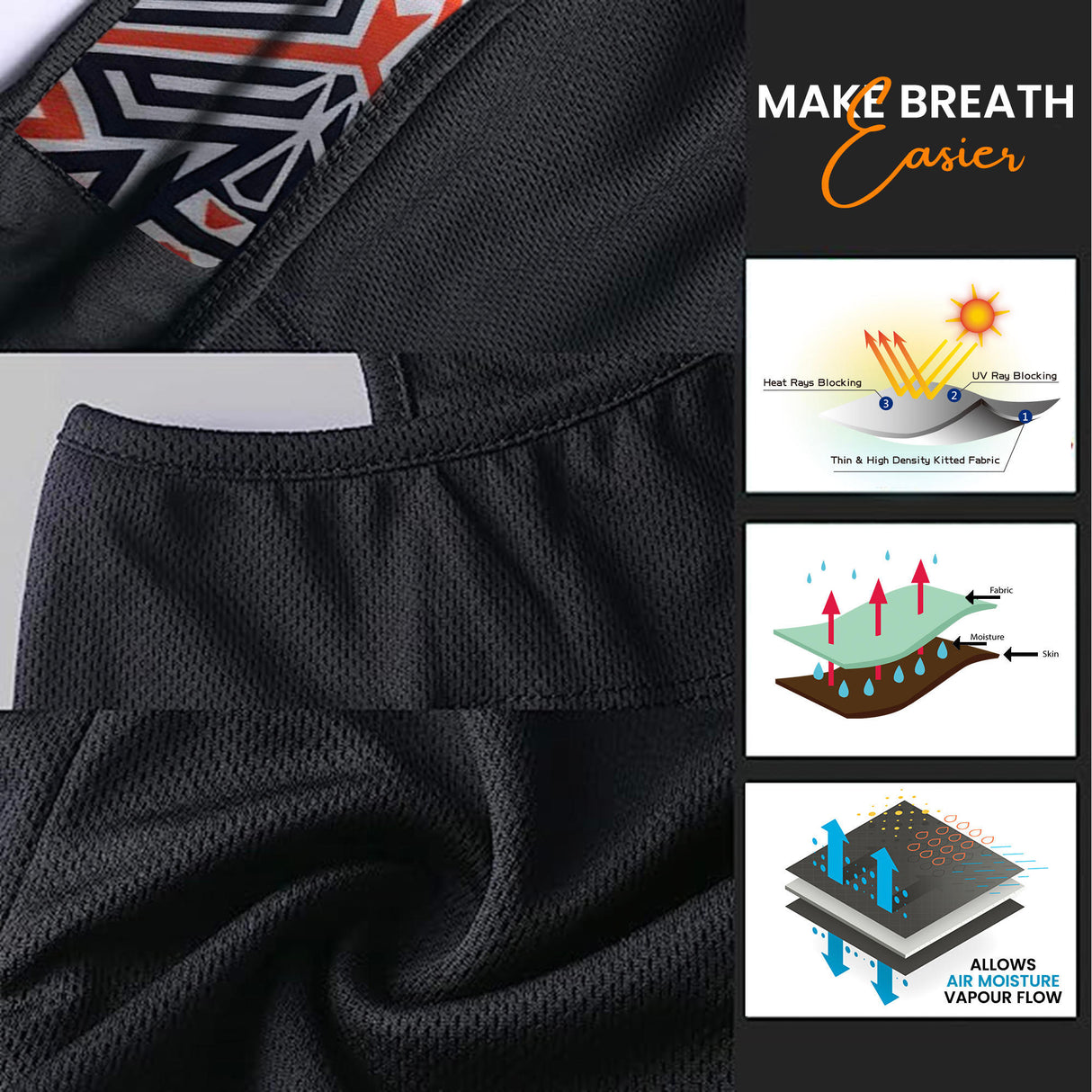 Face Mask for Bike, Ski, Cycling, Running, Hiking - Black & Orange