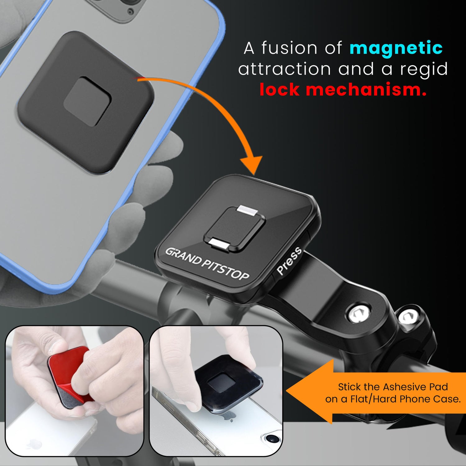 Quick Lock GEN-1 with in-built MAGNETIC LOCK Technology Mobile Holder For Bike Handlebar