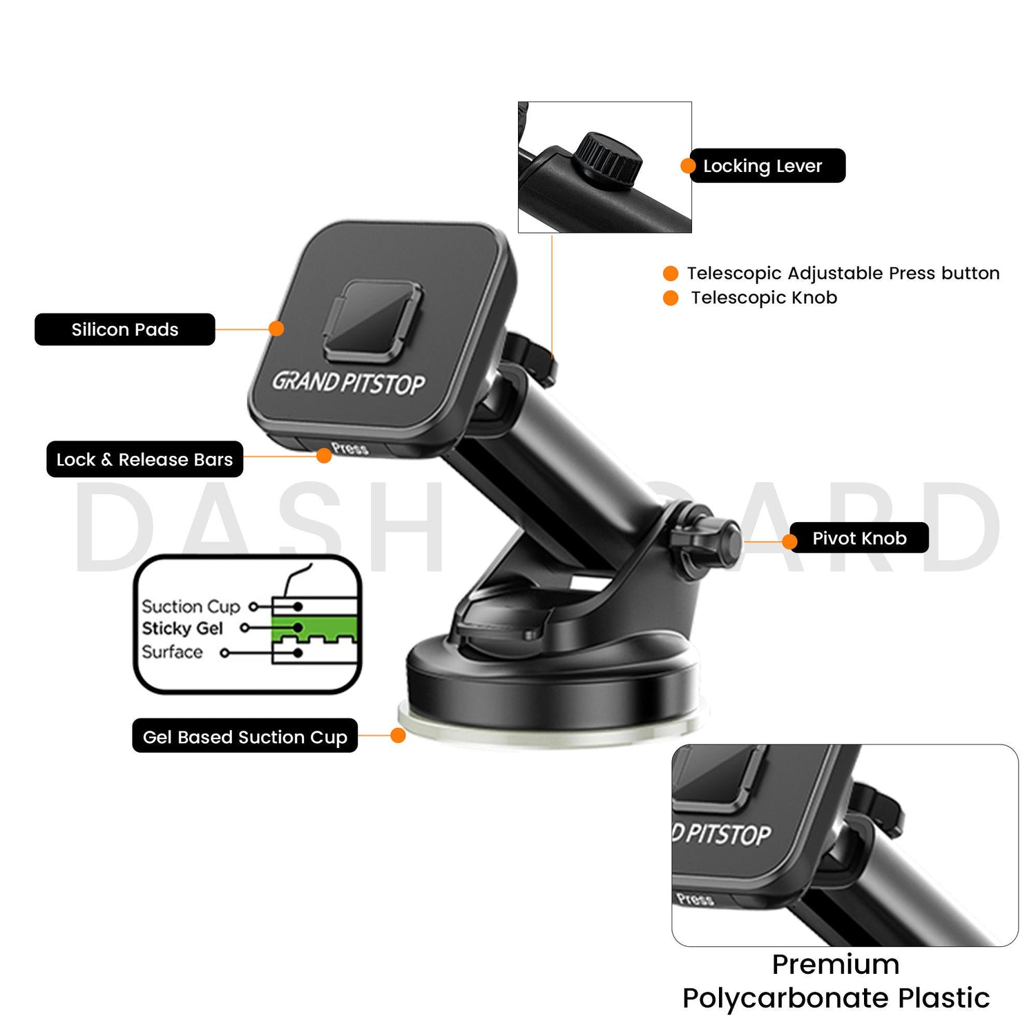 Quick Lock GEN-1 with in-built MAGNETIC LOCK Technology Car Dashboard Mobile Holder