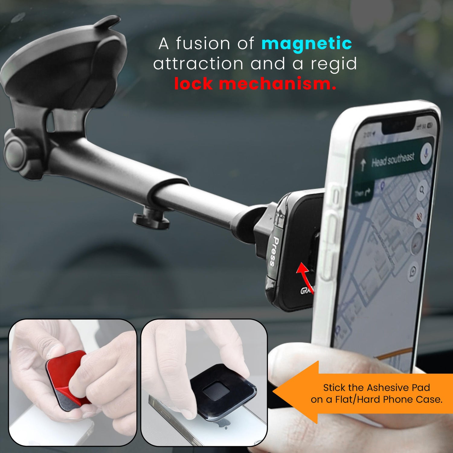 Quick Lock GEN-1 with in-built MAGNETIC LOCK Technology Car Dashboard Mobile Holder