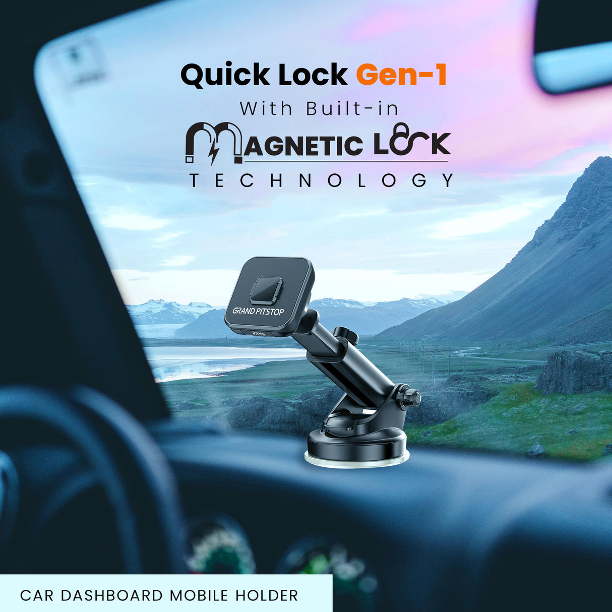Quick Lock GEN-1 with in-built MAGNETIC LOCK Technology Car Dashboard Mobile Holder