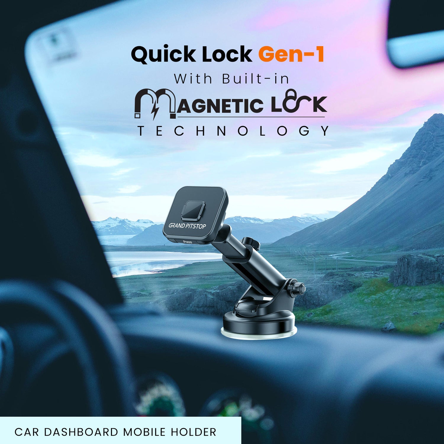Quick Lock GEN-1 with in-built MAGNETIC LOCK Technology Car Dashboard Mobile Holder