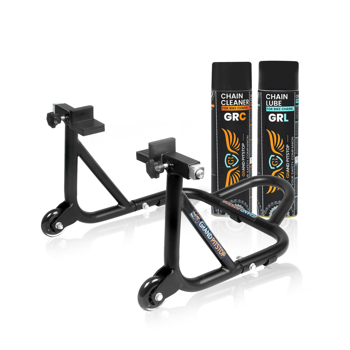 Combo of GR Chain Cleaner-500ml & GR Chain Lube-500ml & Dismantlable Paddock Stand - Black