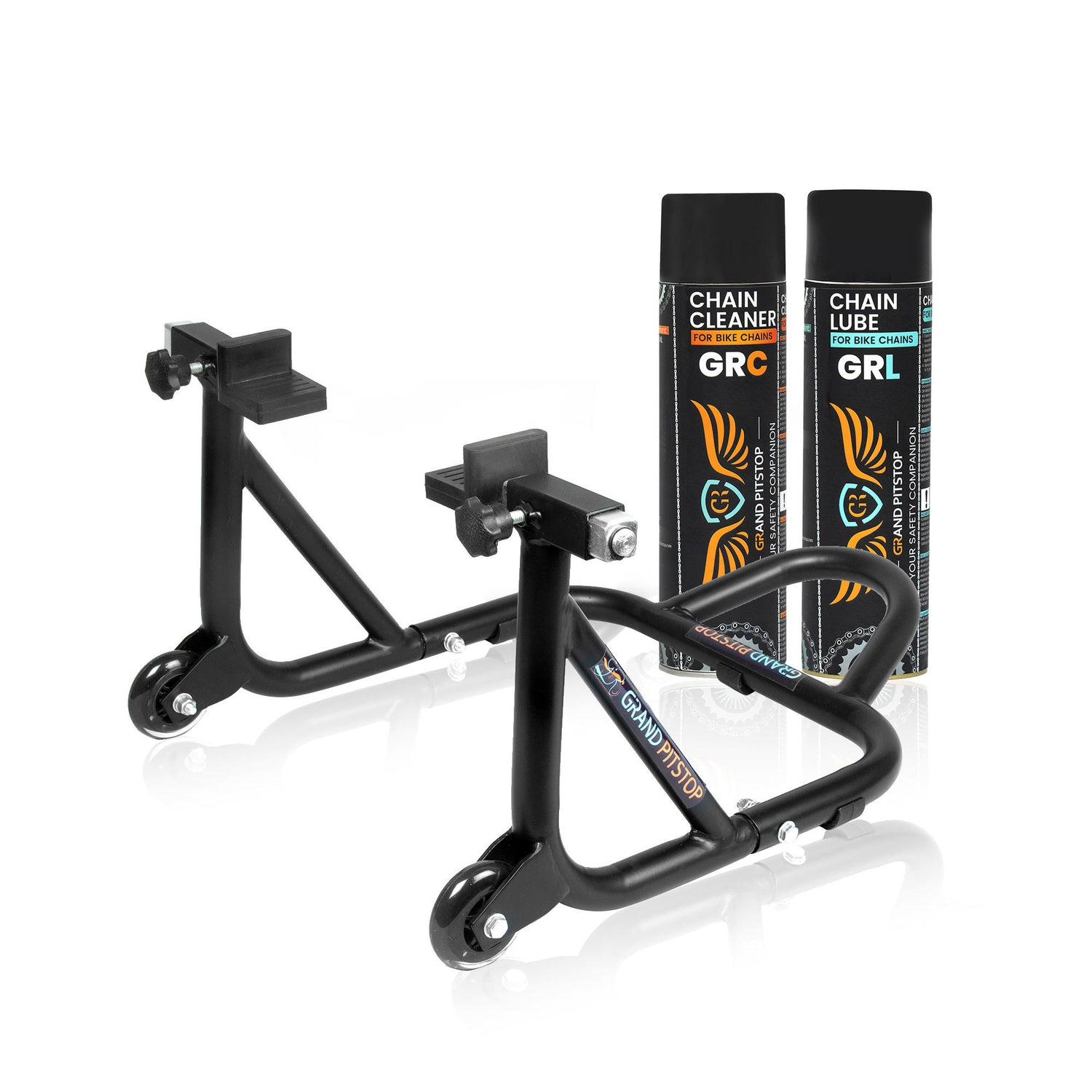 Combo of GR Chain Cleaner-500ml & GR Chain Lube-500ml & Dismantlable Paddock Stand - Black