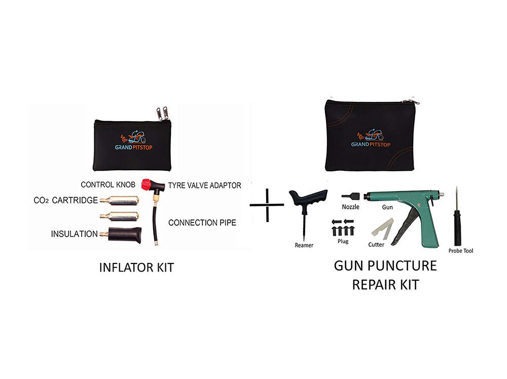Tubeless Tyre Puncture Kit Gun & Air Inflator