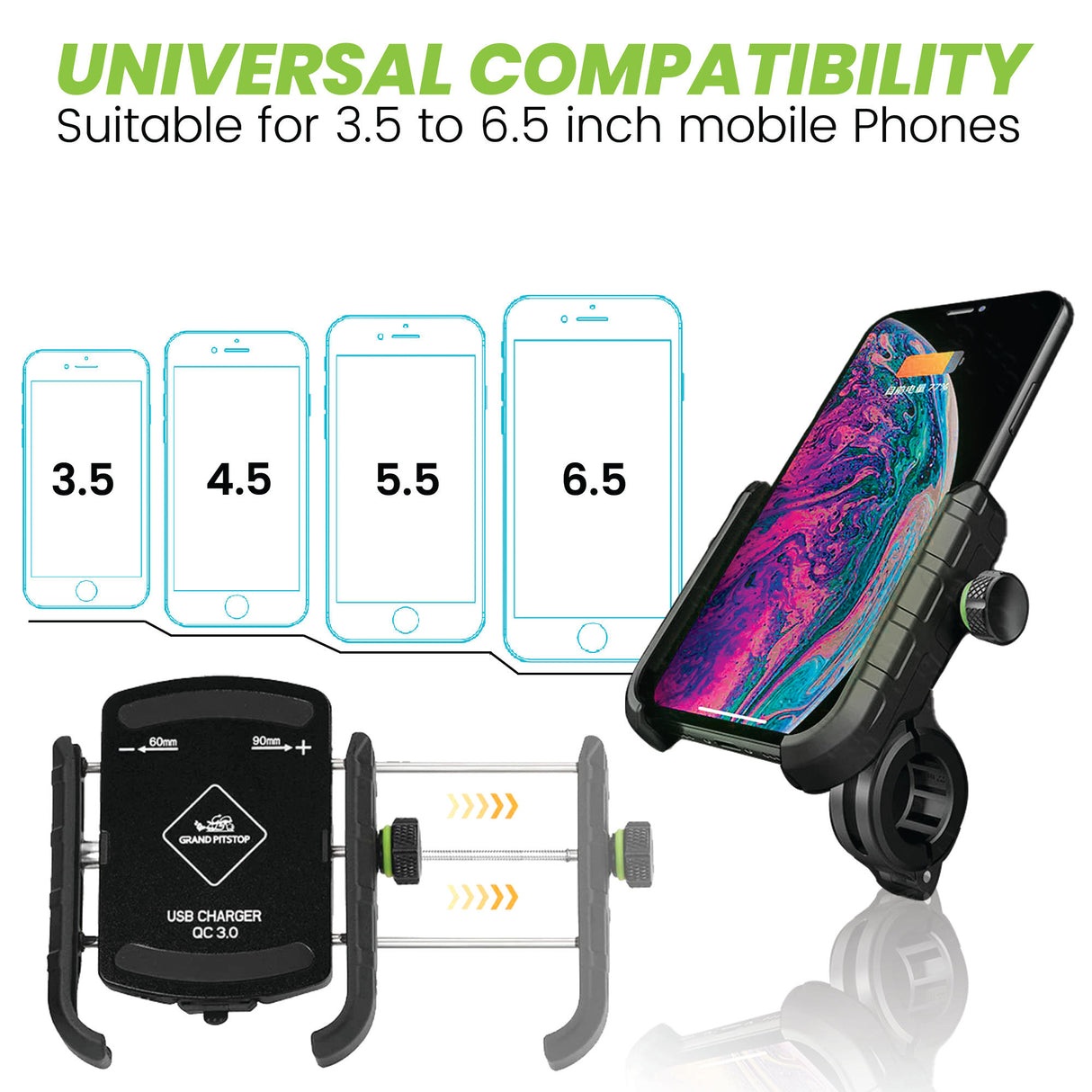 Jaw Grip Aluminium Mobile Holder With Charger - Black