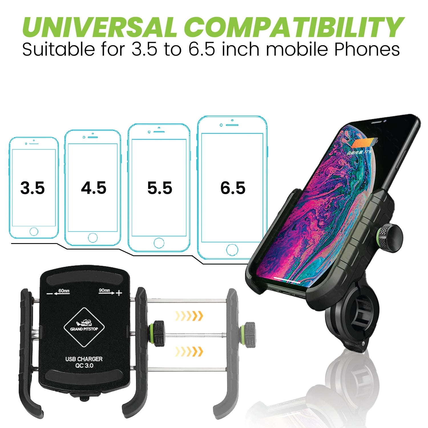 Jaw Grip Aluminium Mobile Holder With Charger - Black