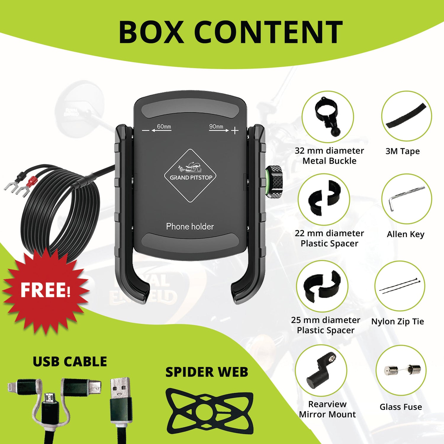 Jaw Grip Aluminium Mobile Holder With Charger - Black
