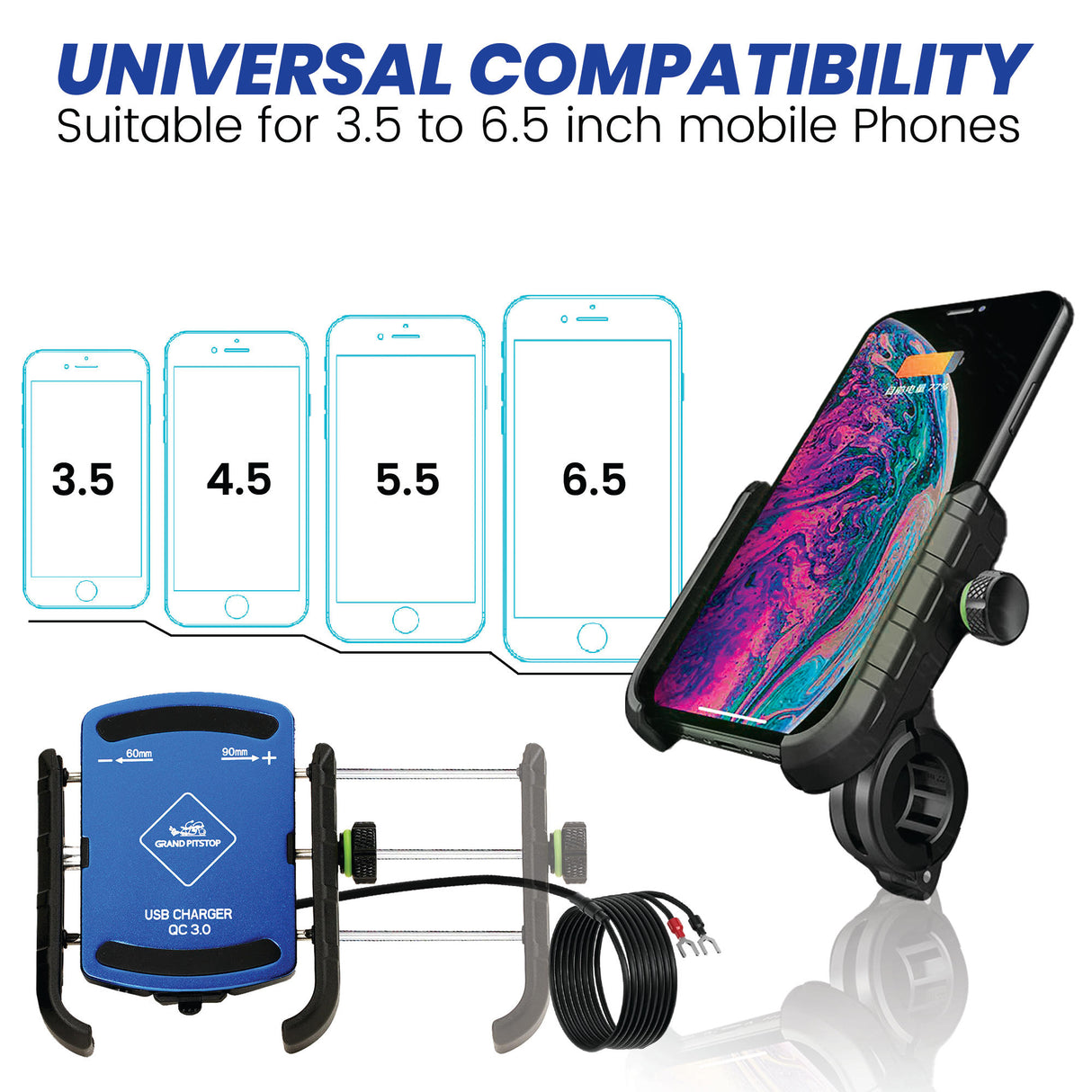 Jaw Grip Aluminium Mobile Holder with Charger - Blue