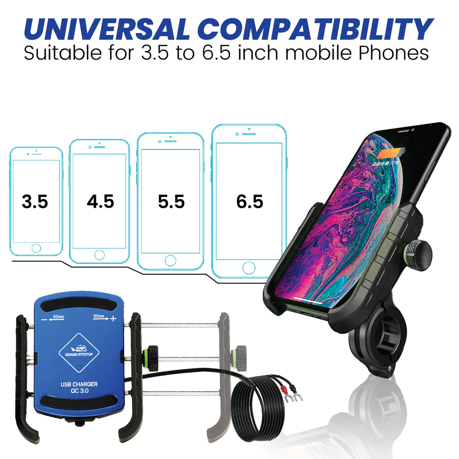 Jaw Grip Aluminium Mobile Holder with Charger - Blue