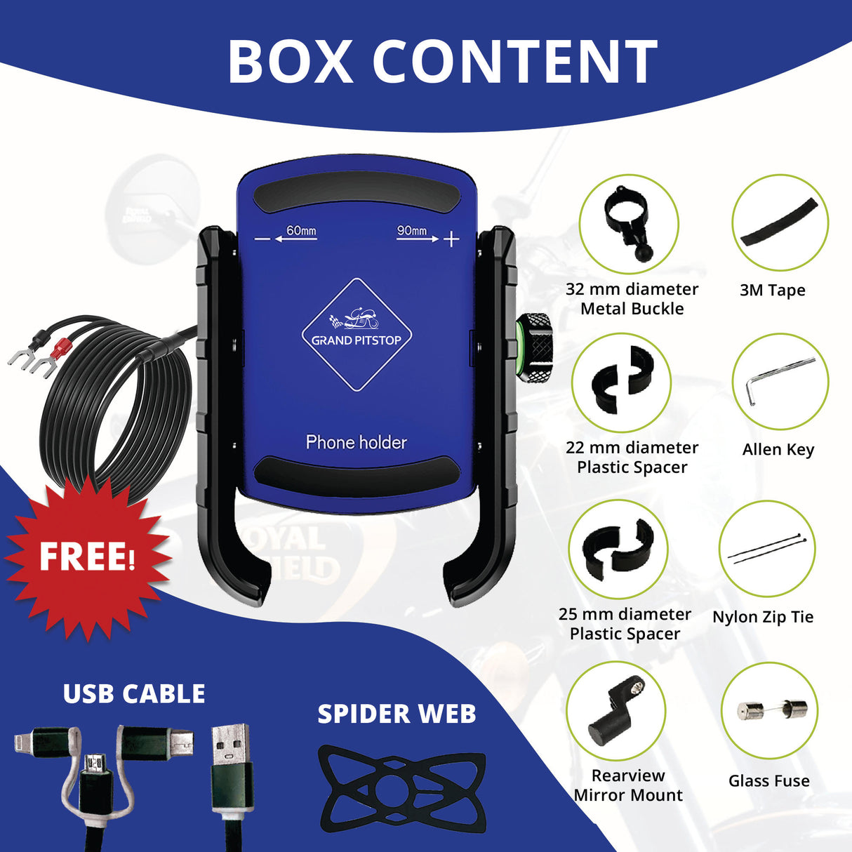 Jaw Grip Aluminium Mobile Holder with Charger - Blue