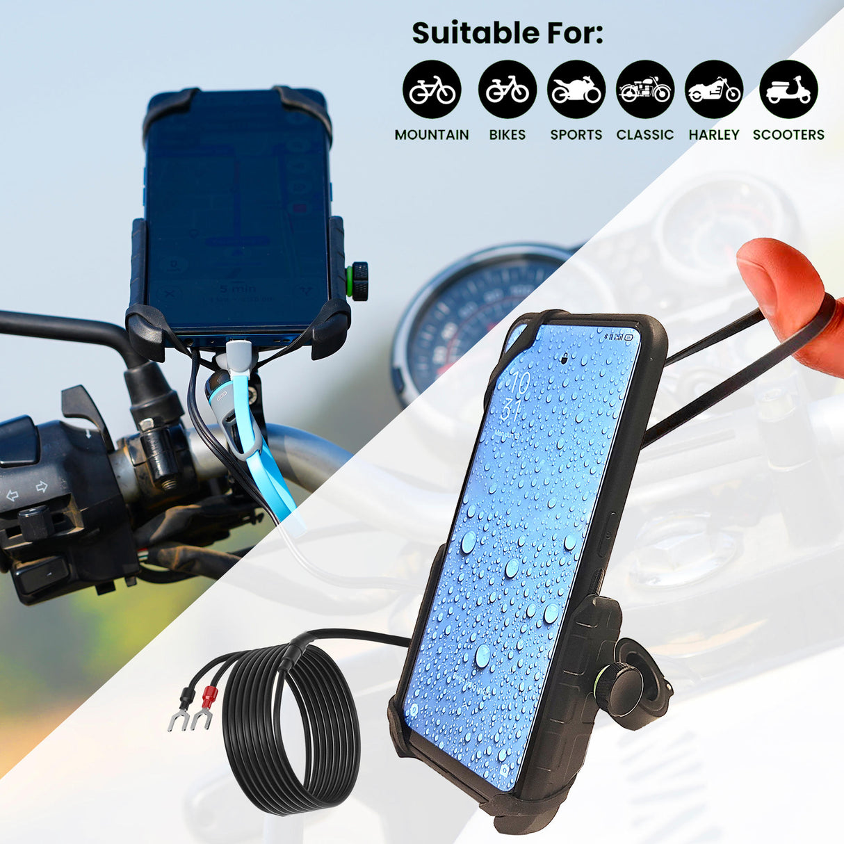Jaw Grip Aluminium Mobile Holder with Charger - Blue
