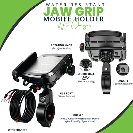 Jaw Grip Aluminium Mobile Holder with Charger - Silver