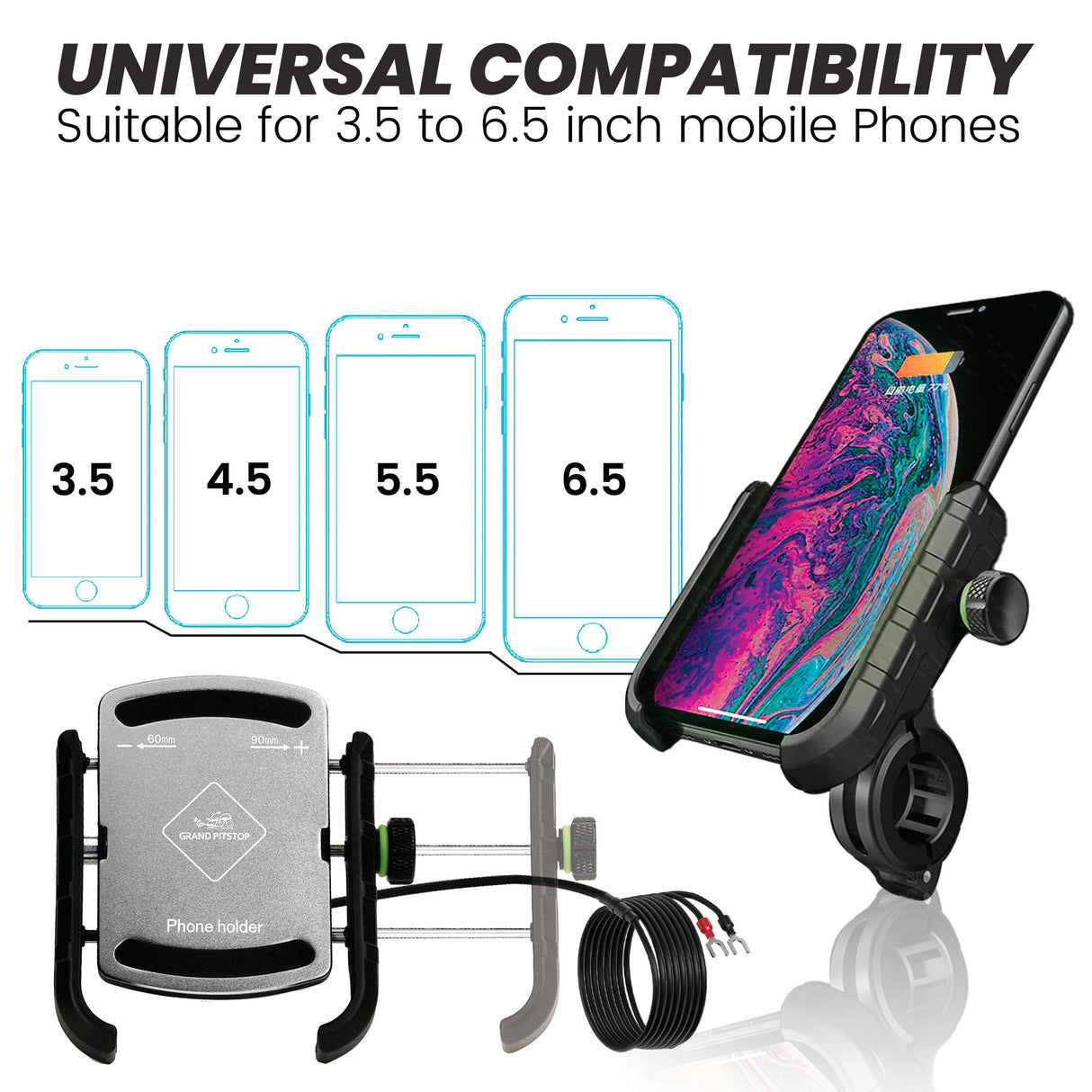 Jaw Grip Aluminium Mobile Holder with Charger - Silver