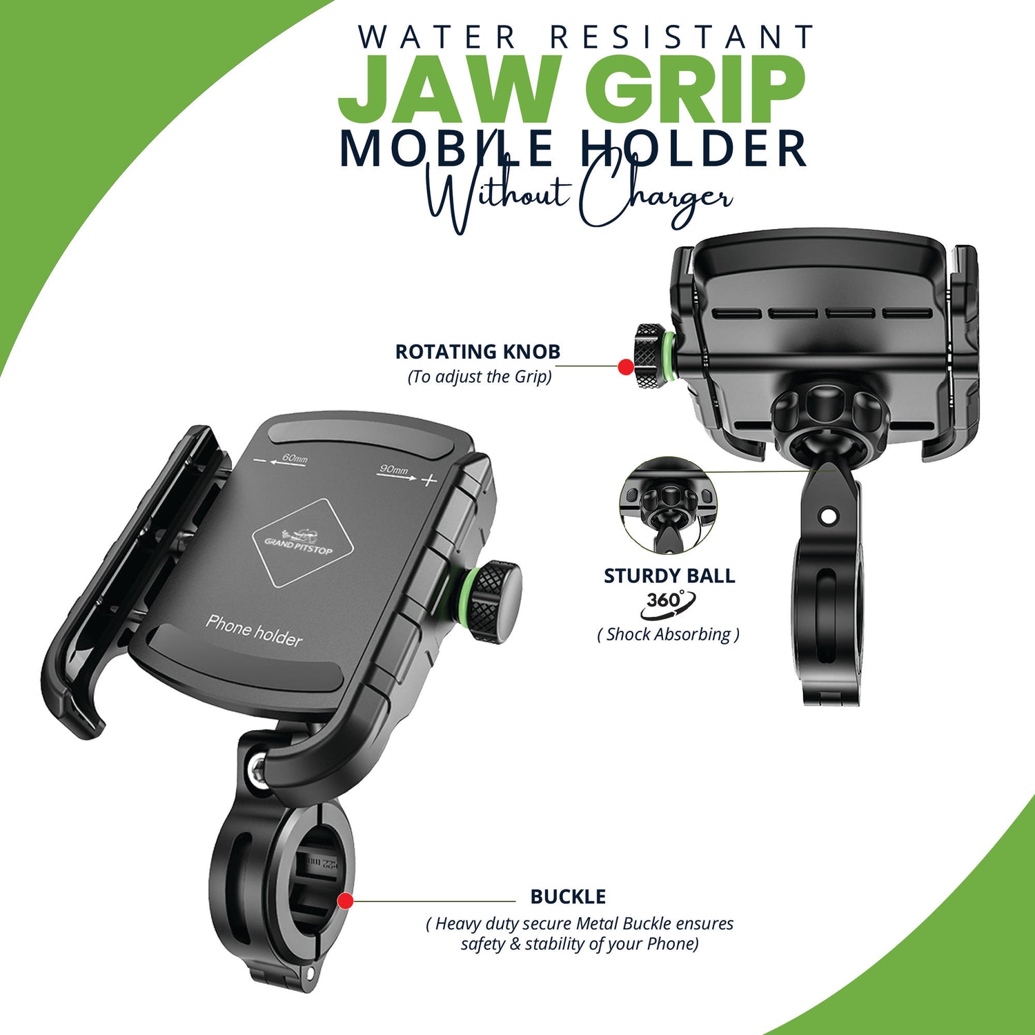 Jaw Grip Aluminium Mobile Holder without Charger - Black