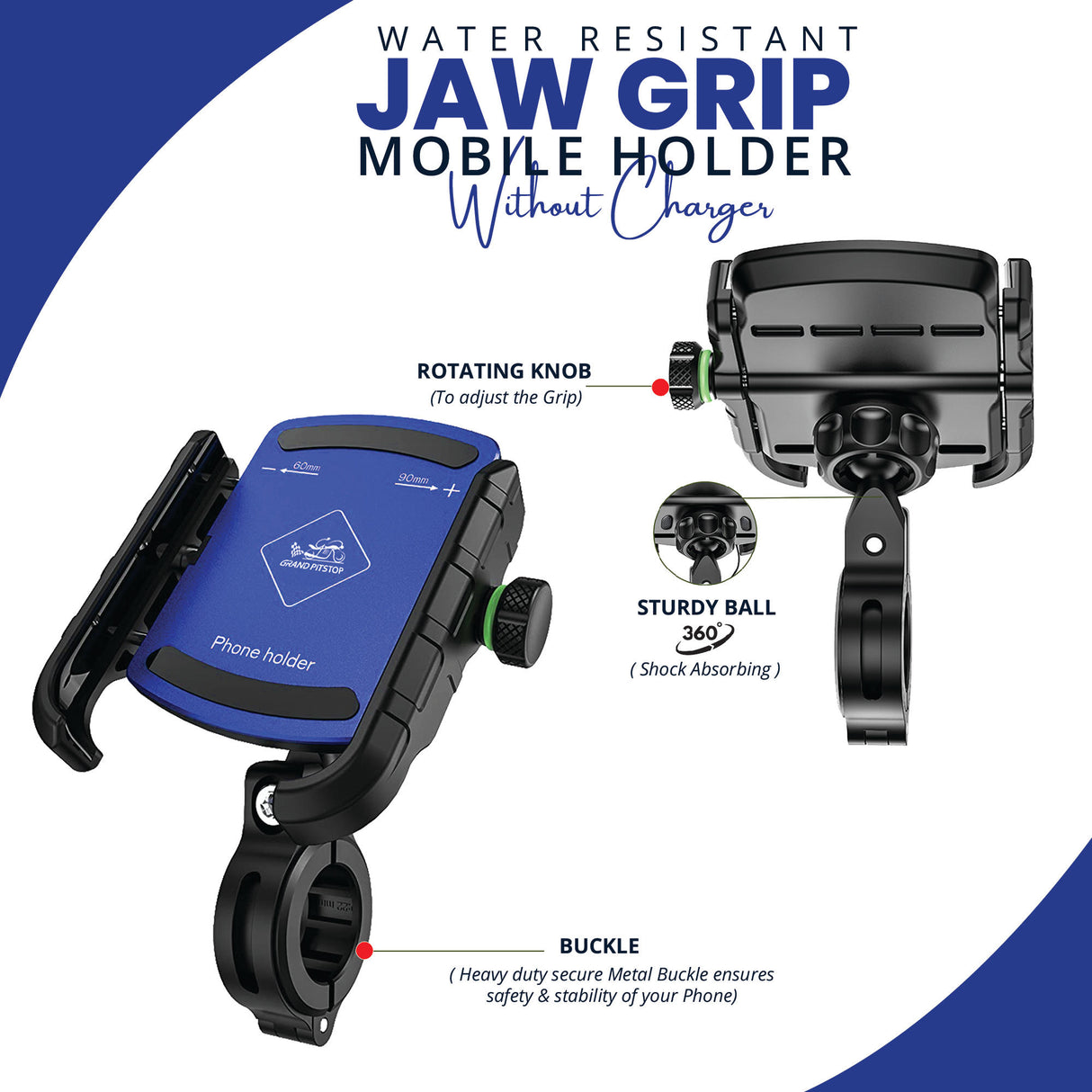Jaw Grip Aluminium Mobile Holder without Charger - Blue