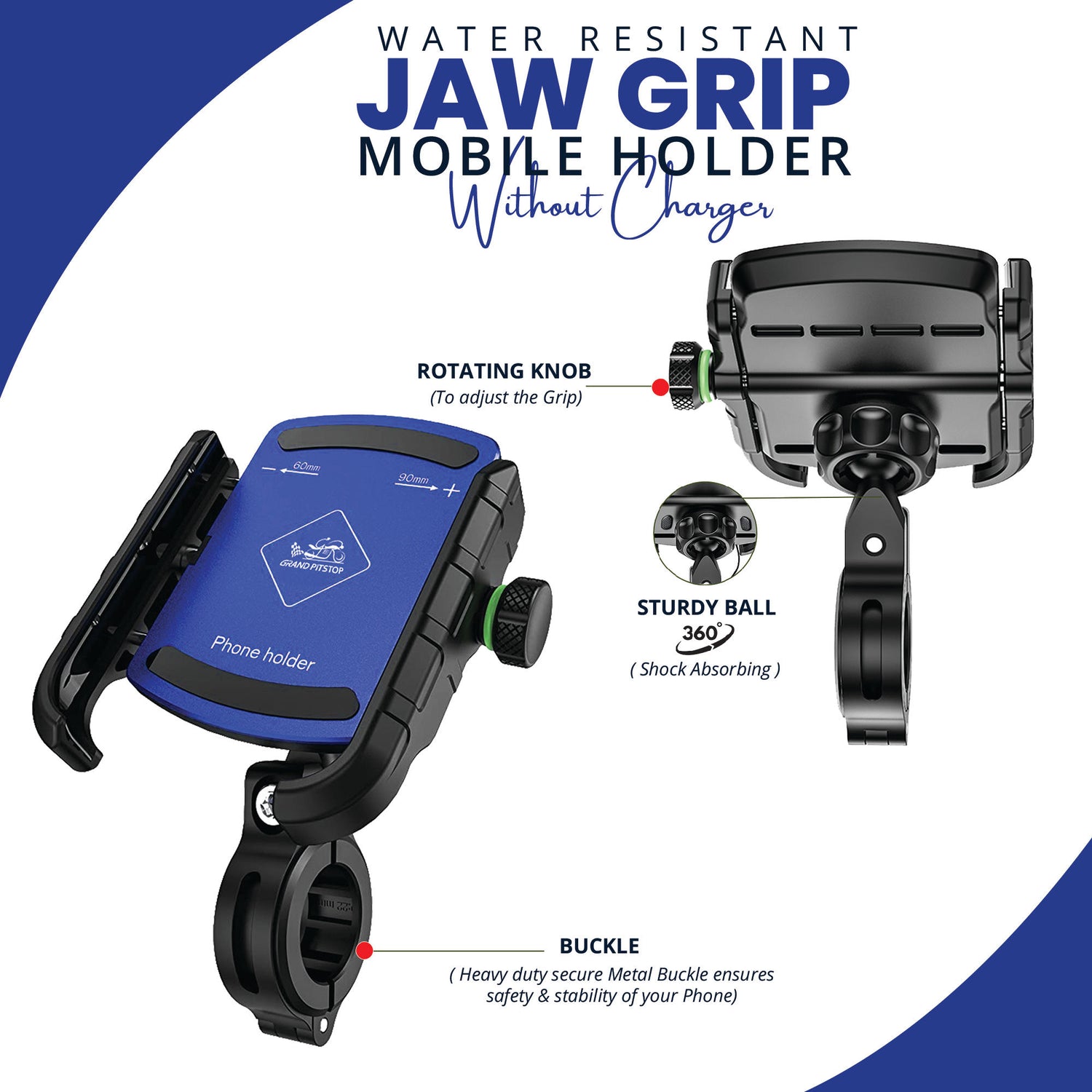 Jaw Grip Aluminium Mobile Holder without Charger - Blue