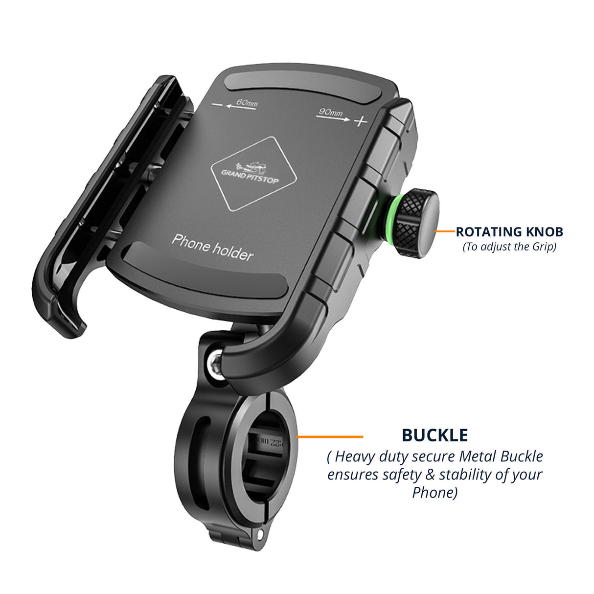 Jaw Grip Aluminium Mobile Holder with Vibration Dampener - Black