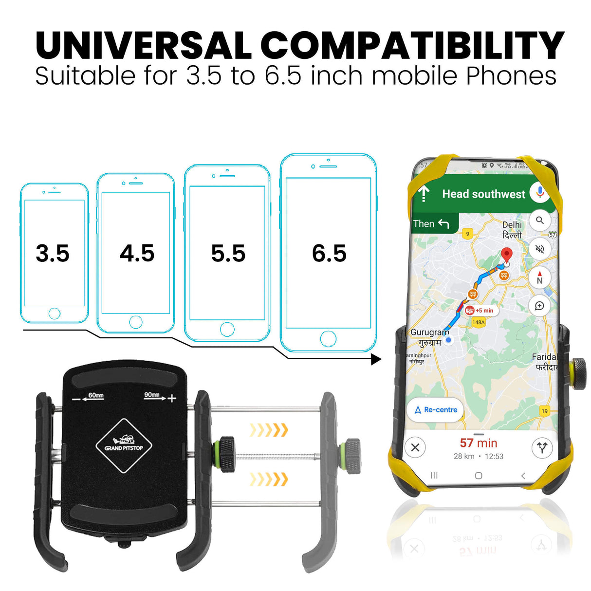 Jaw Grip Aluminium Mobile Holder with Vibration Dampener - Black