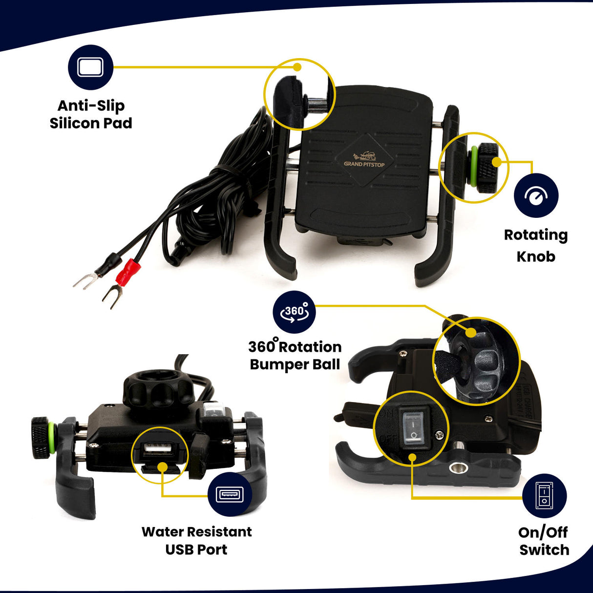 Jaw Grip Mobile Holder with Charger - Black