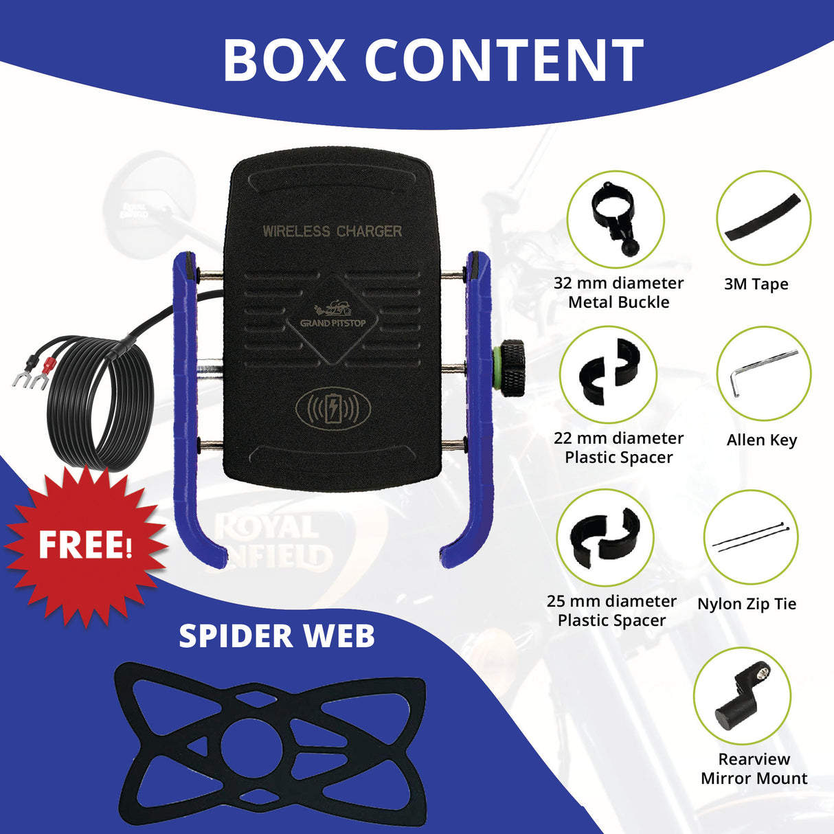 Jaw Grip Mobile Holder with 15W Wireless Charger - Blue