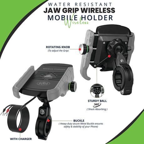 Jaw Grip Mobile Holder with 15W Wireless Charger - Silver