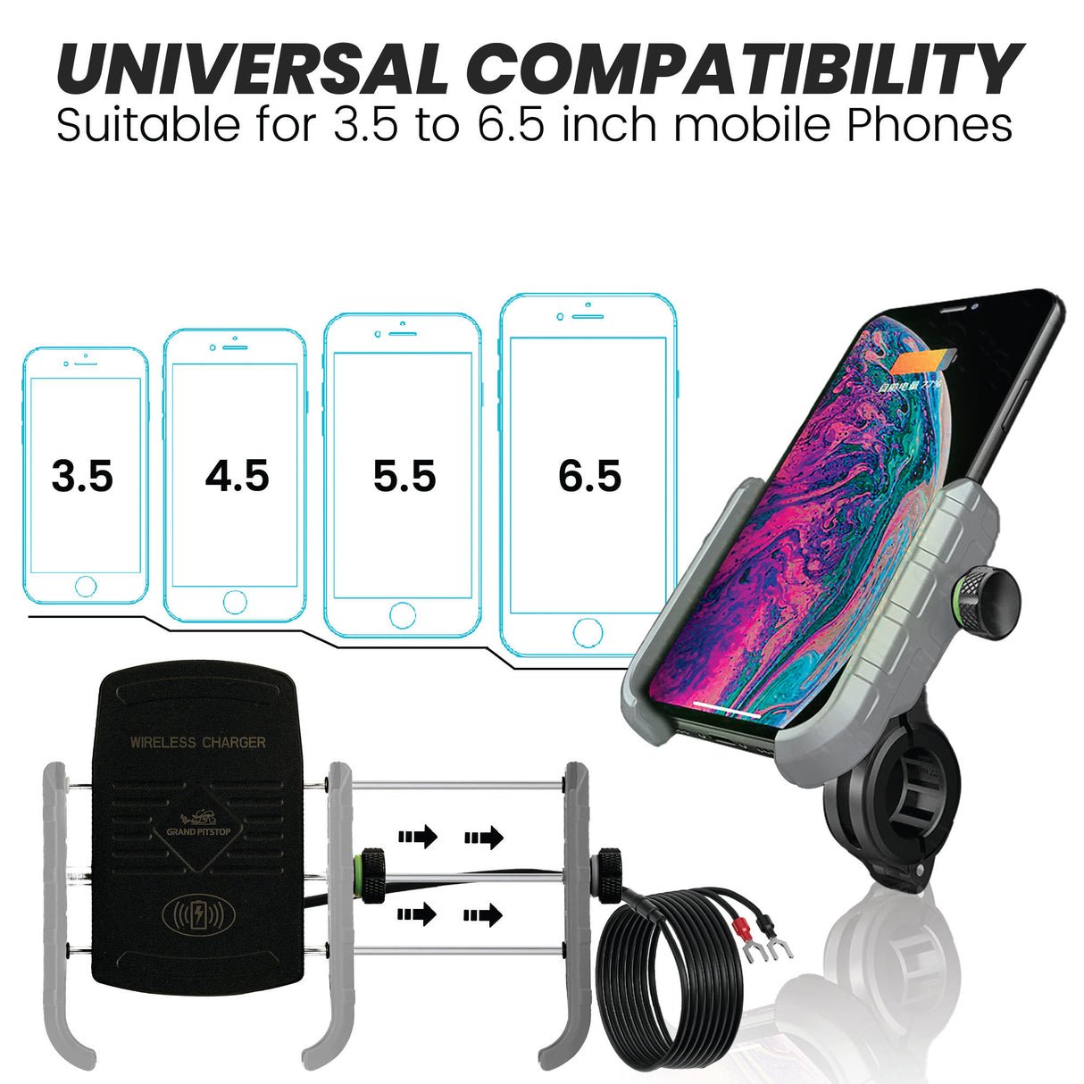 Jaw Grip Mobile Holder with 15W Wireless Charger - Silver