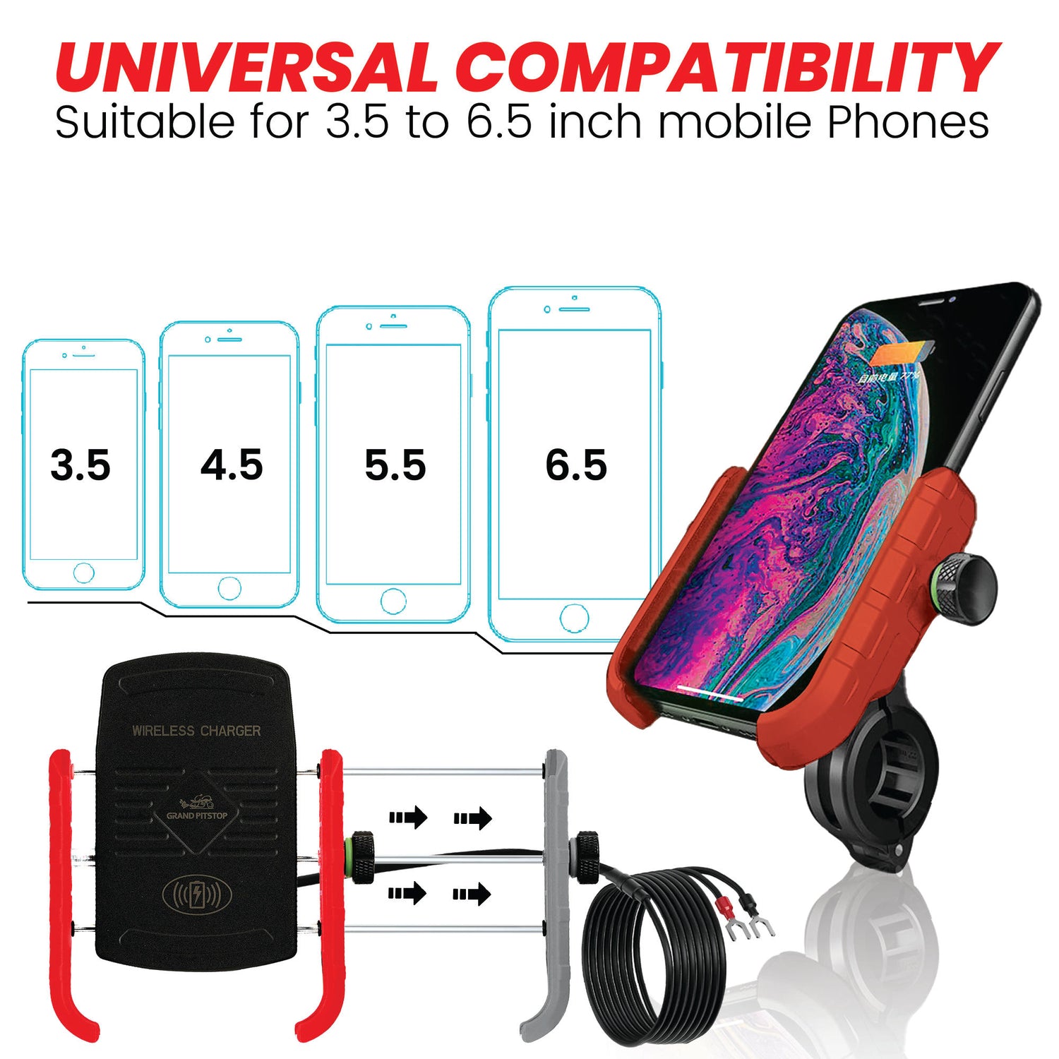 Jaw Grip Mobile Holder with 15W Wireless Charger - Red