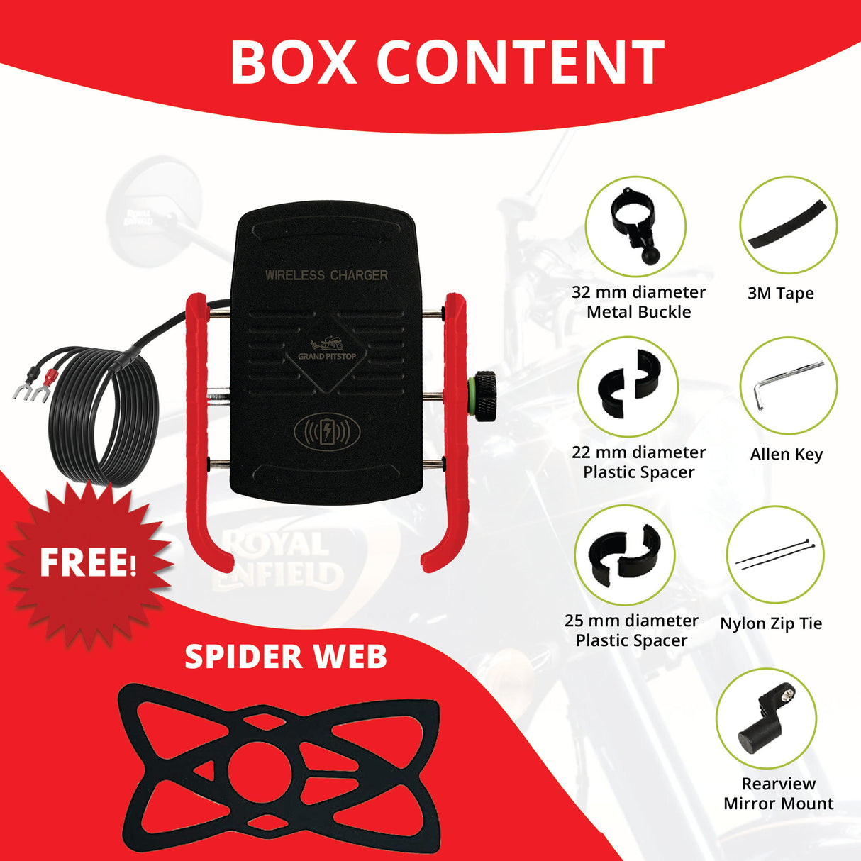 Jaw Grip Mobile Holder with 15W Wireless Charger - Red