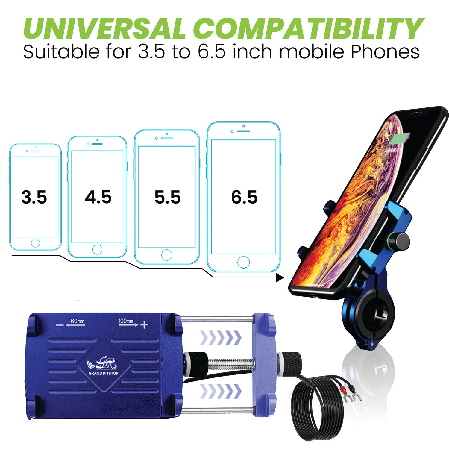 Claw Grip Aluminium Mobile Holder Mount with Charger - Blue