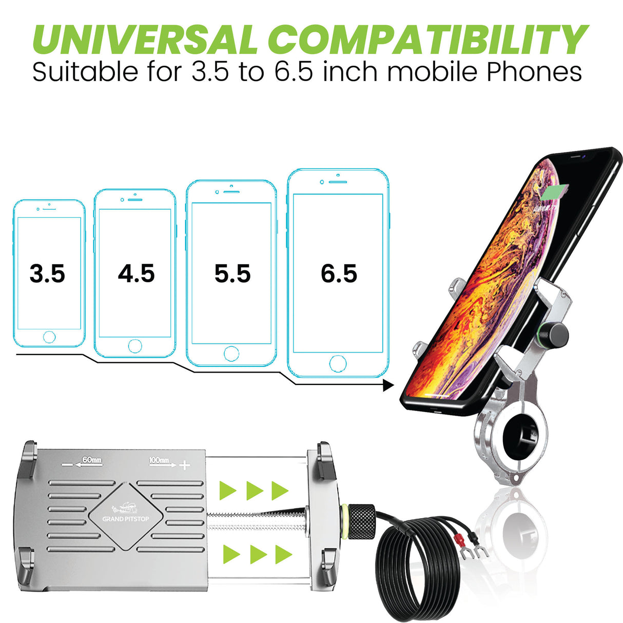 Claw Grip Aluminium Mobile Holder Mount with Charger - Silver