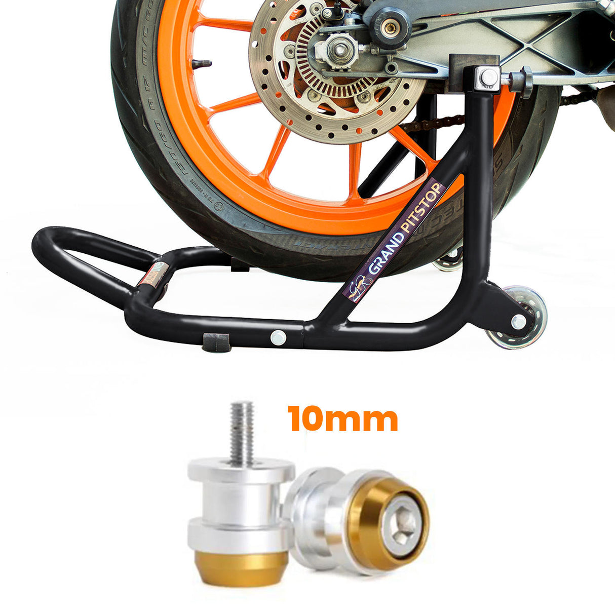 Dismantlable Rear Paddock Stand (Black) and 10 mm Bobbins