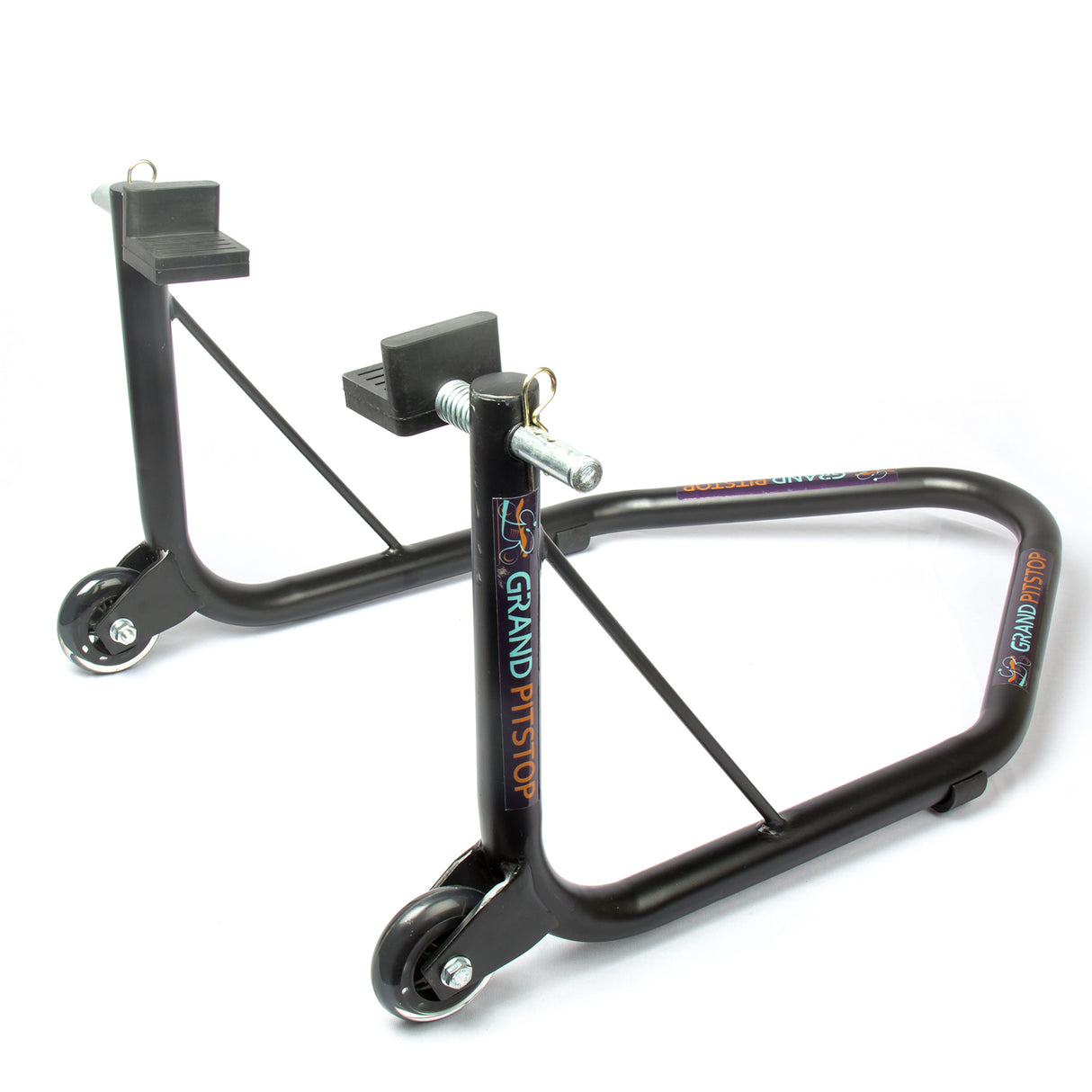 Non-Dismantlable Rear Paddock Stand With Skate Wheels (upto 350 kg) - Black