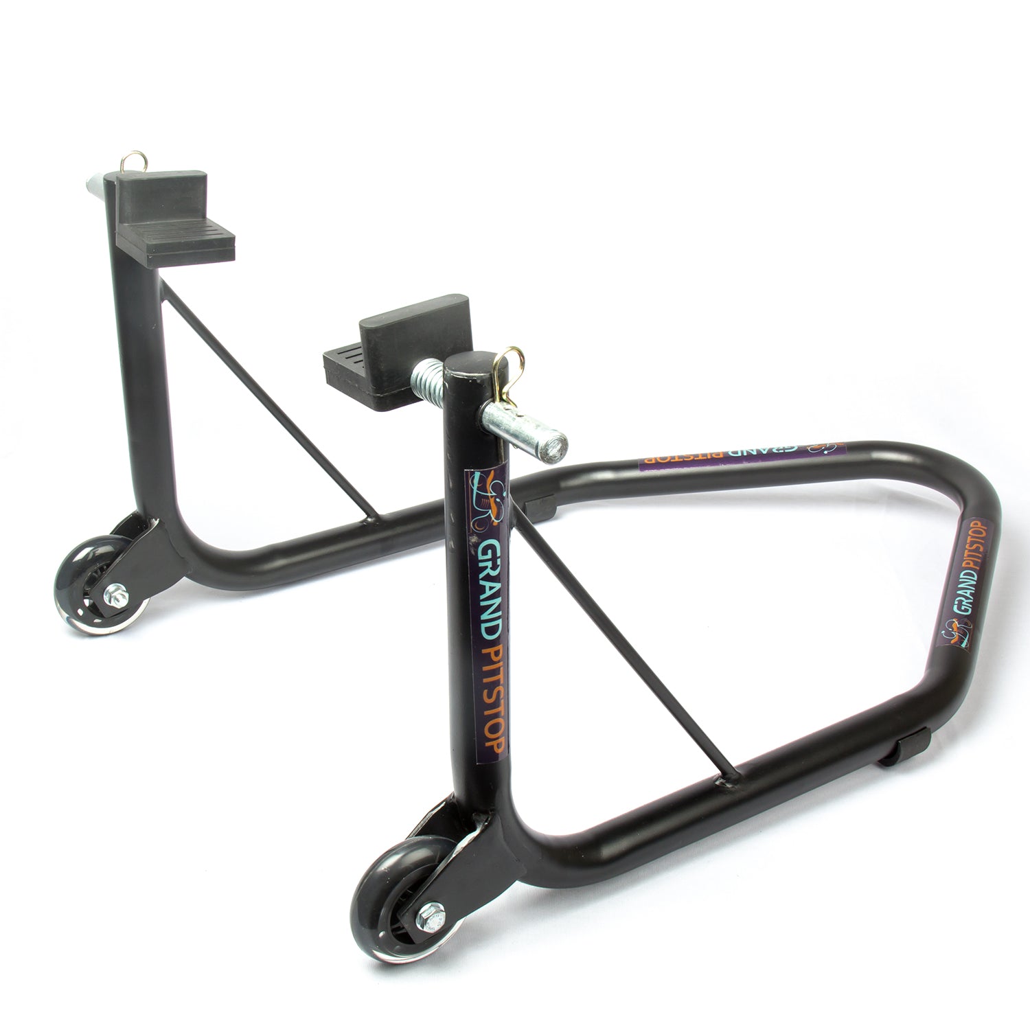 Non-Dismantlable Rear Paddock Stand With Skate Wheels (upto 350 kg) - Black