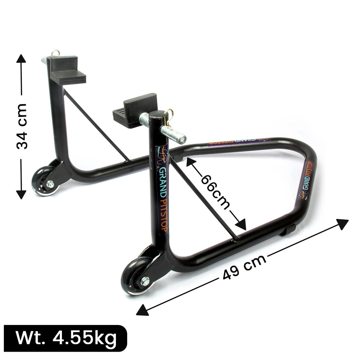 Non-Dismantlable Rear Paddock Stand With Skate Wheels (upto 350 kg) - Black