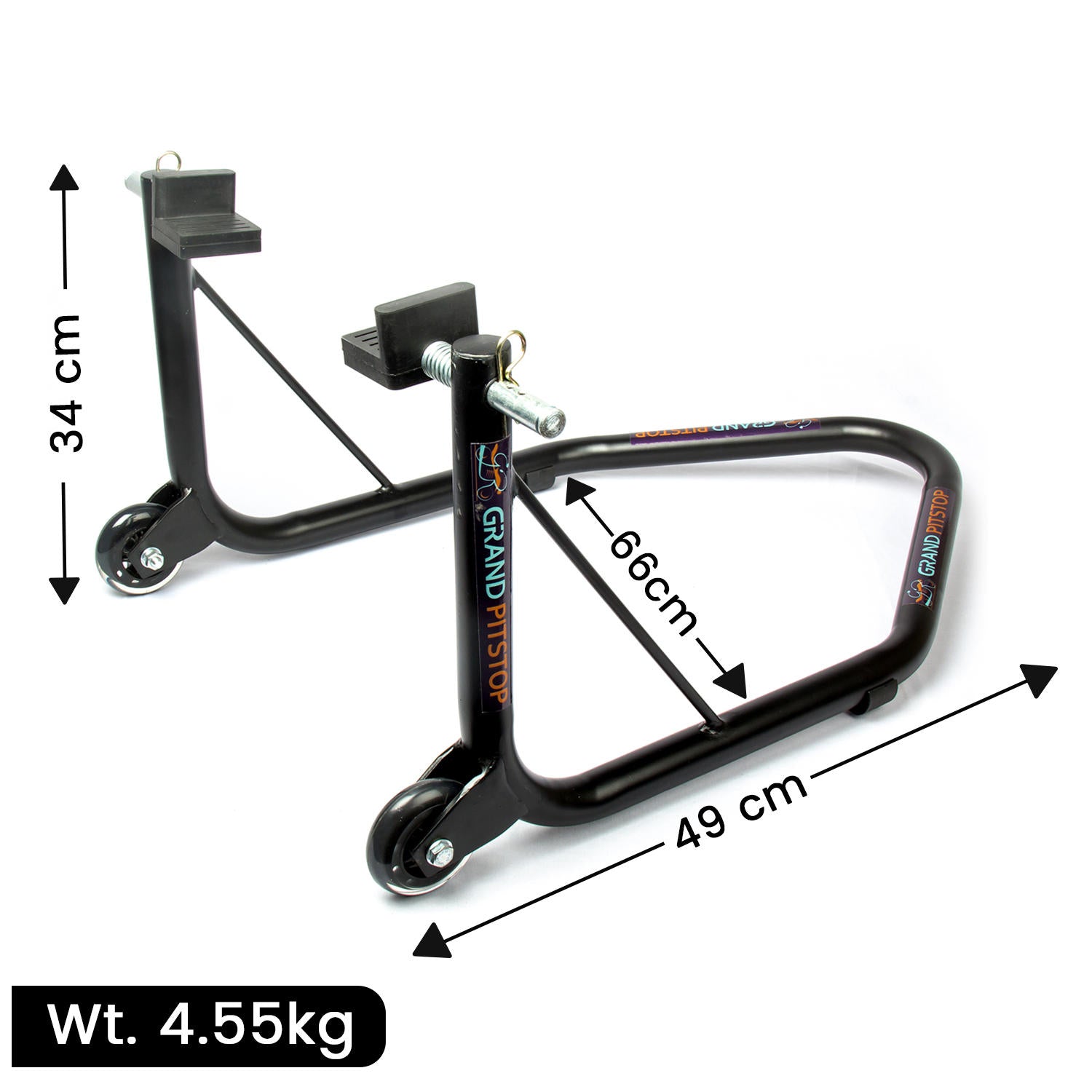 Non-Dismantlable Rear Paddock Stand With Skate Wheels (upto 350 kg) - Black
