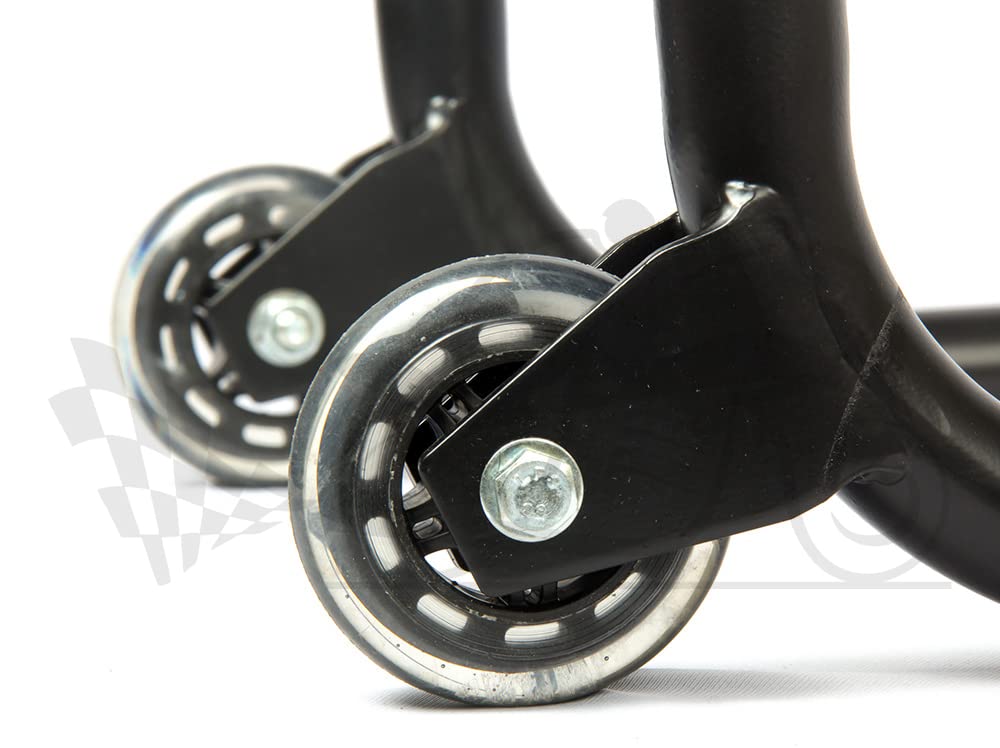 Non-Dismantlable Rear Paddock Stand With Skate Wheels (upto 350 kg) - Black
