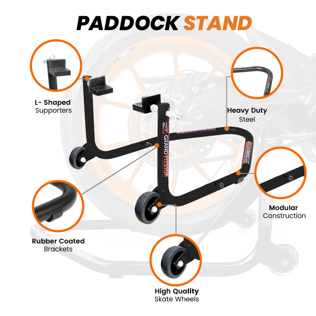 Dismantlable Rear Paddock Without Skate Wheels (upto 185 kg) - Black