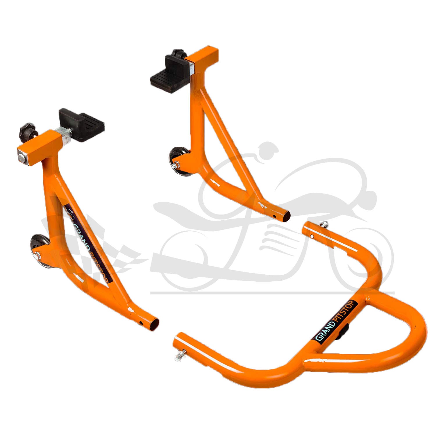 Dismantlable Rear Paddock Stand With Skate Wheels for KTM Bikes (upto 450 kg) - Orange