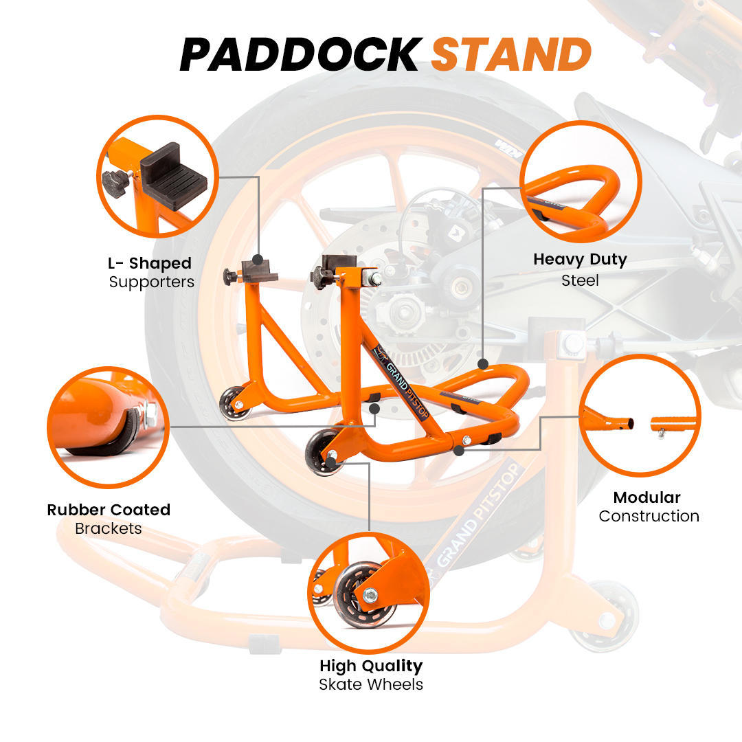 Dismantlable Rear Paddock Stand (Orange) and 8 mm Bobbins