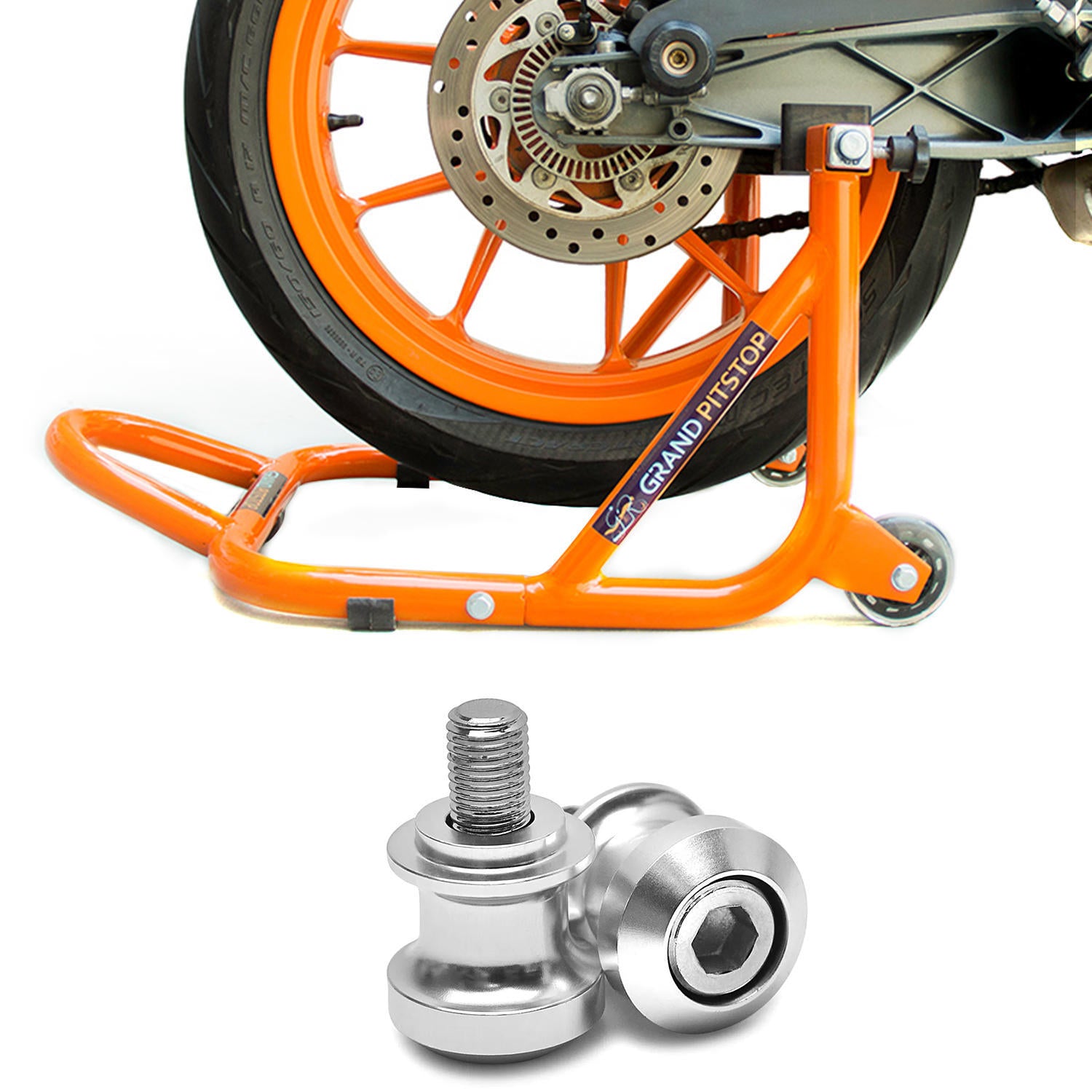 Combo - Dismantlable Paddock Stand (Black) & Dual Cap Cover Swingarm Spools/Bobbins