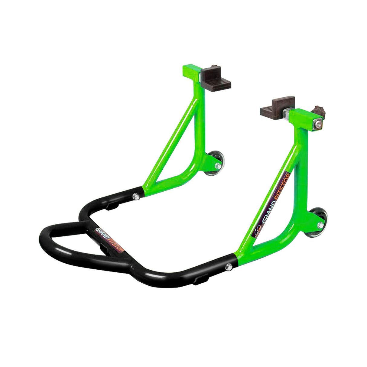 Dismantlable Rear Paddock Stand With Skate Wheels (Bike Wt upto: 450 kgs) - Black-Green