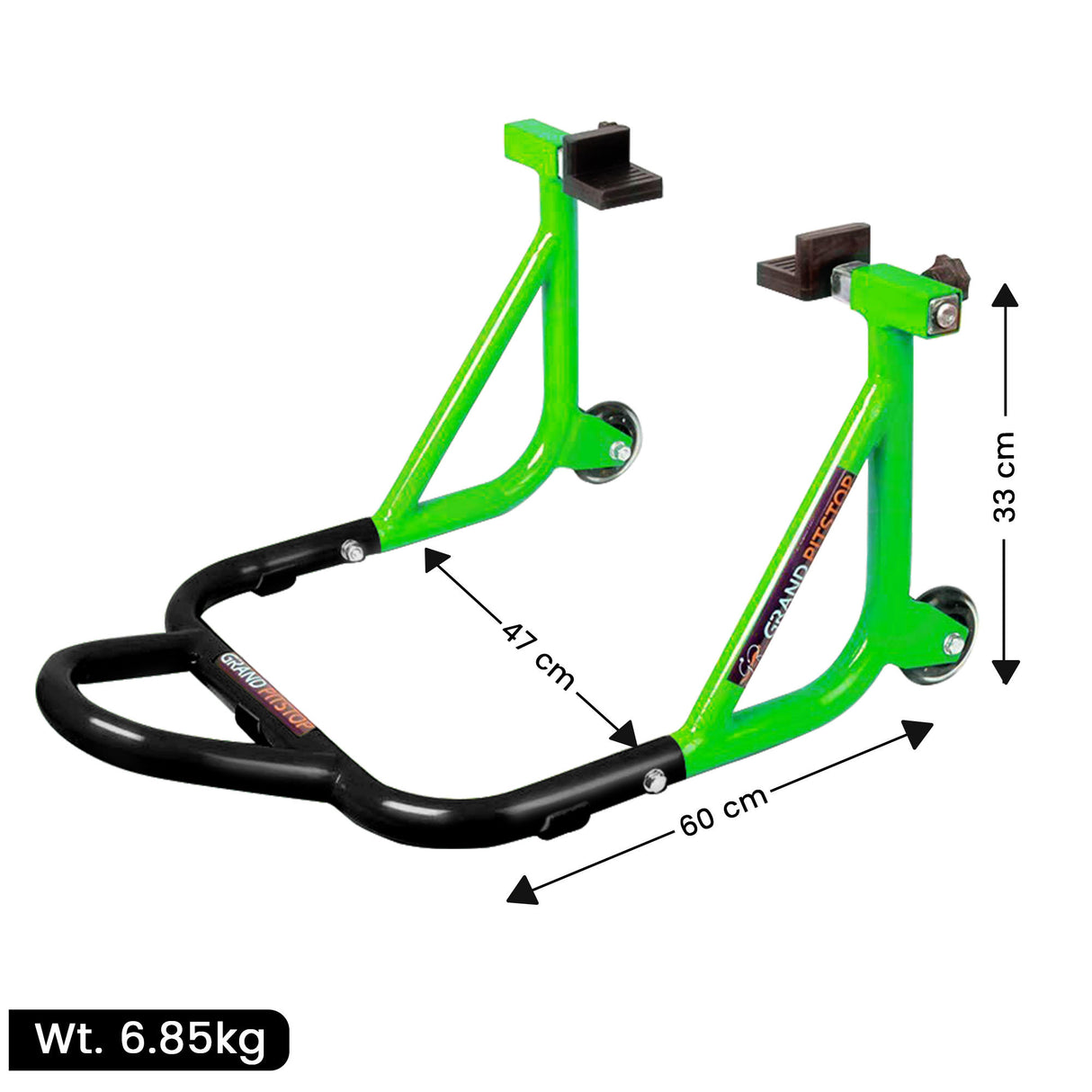 Dismantlable Rear Paddock Stand With Skate Wheels (Bike Wt upto: 450 kgs) - Black-Green