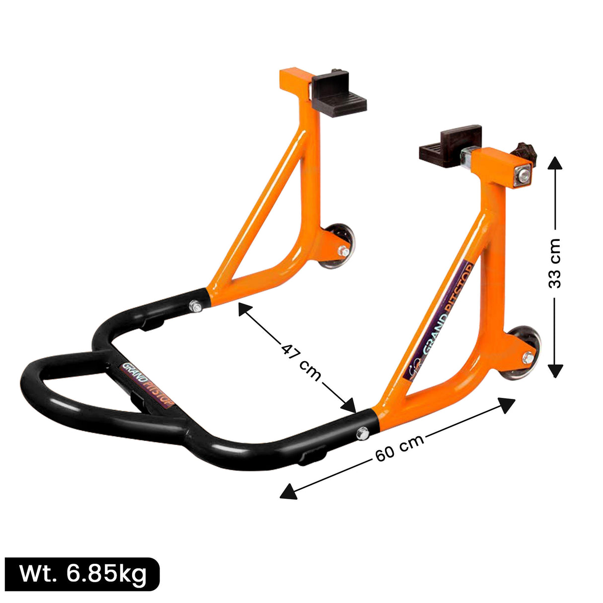Dismantlable Rear Paddock Stand With 360 Rotation & Skate Wheels (Bike Wt upto: 450 kgs) - Black-Orange