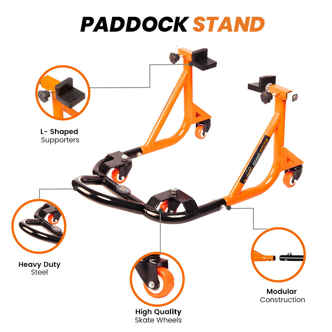 Dismantlable Rear Paddock Stand With 360 Rotation (Bike Wt upto: 280 kgs) - Black-Orange