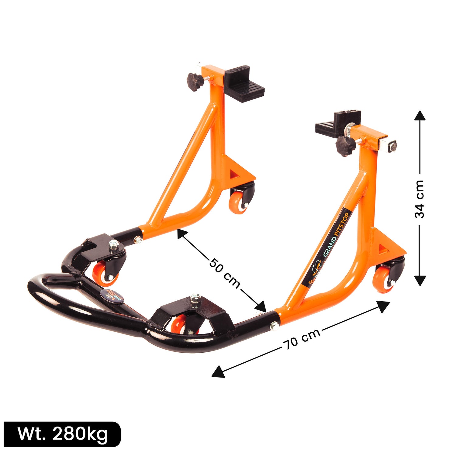 Dismantlable Rear Paddock Stand With 360 Rotation (Bike Wt upto: 280 kgs) - Black-Orange