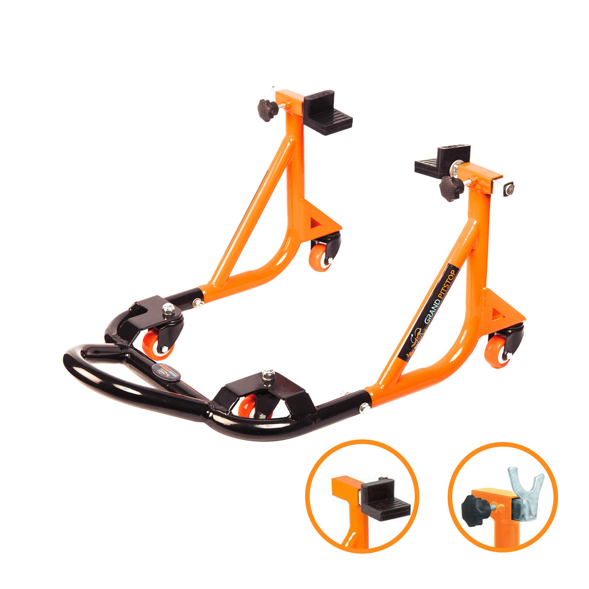 Dismantlable Rear Paddock Stand With 360 Rotation (Bike Wt upto: 280 kgs) - Black-Orange