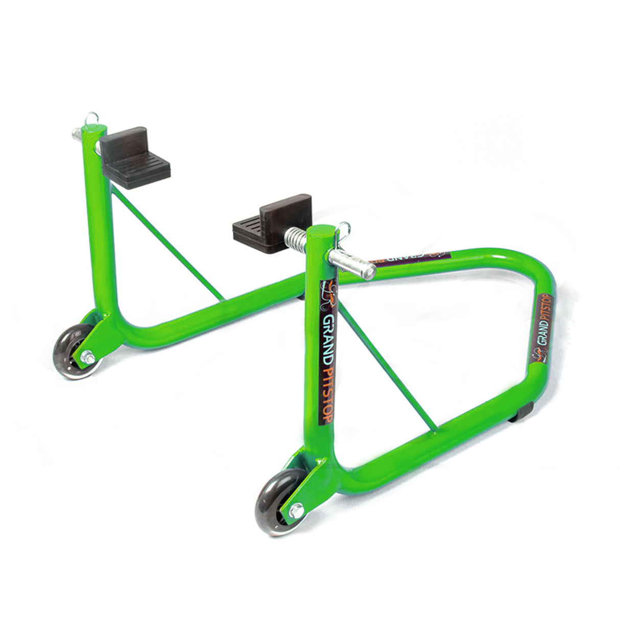 Non-Dismantlable Rear Paddock Stand With Skate Wheels (upto 350 kg) - Green